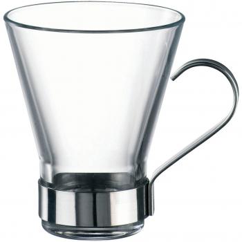 BORMIOLI ROCCO 5165100 - Juego de 6 tazas de capuchino Ypsilon de cristal con base y mango de acero inoxidable, 22 cl