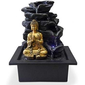 Fuente de Interior Zen Light Shira con Bomba e Iluminación LED, Resina Negra, 21x17x25 cm