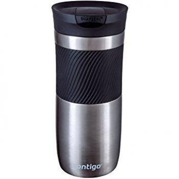 Contigo Vaso Termico Byron Snapseal, Termo Café, Taza de Viaje en acero inoxidable, Vaso Termo antigoteo, Copa con Tapa fácil de limpiar sin BPA, 470 ml, Plata