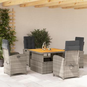 5-Piece Grey Poly Rattan Garden Dining Set with Cushions