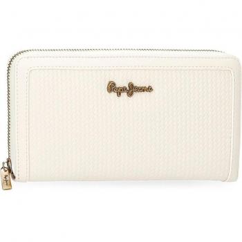 Pepe Jeans Lena Women's Zippered Wallet White - 19.5x10x2cm
