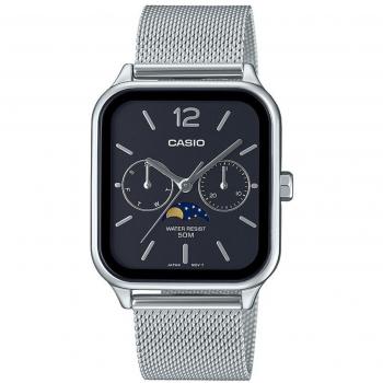 Reloj Casio Collection MTP-M305M-1AVER - Reloj de cuarzo analógico con correa de malla plateada, función de fecha y fase lunar