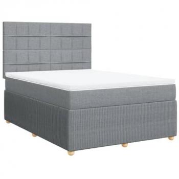 Cama box spring con colchón tela gris claro 140x200 cm