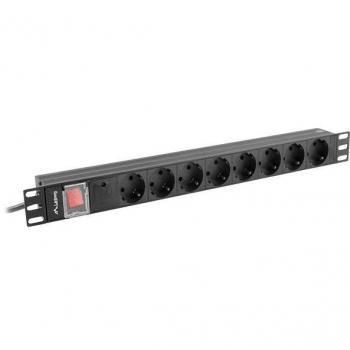 Regleta Lanberg PDU-08F-0200-BK 1U 16A Schuko 19 con 8 Tomas Negro Cable de 2 Metros