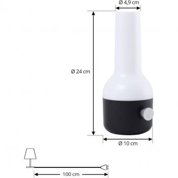 Lámpara de mesa exterior recargable LED Isaline, negra y regulable