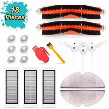 SAFETYON S50SET Repuesto S50 S55 S6 18 Piezas, Robot Aspirador Xiaomi Roborock, 2 Accesorios, Principales, 3 cepillos Laterales, 3 HEPA, 2 toallitas de Filtro, 2 Herramientas de Limpieza, plástico