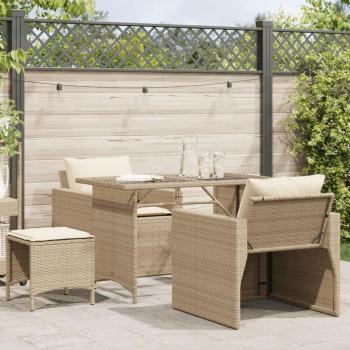 4-Piece Beige Poly Rattan Garden Sofa Set with Cushions