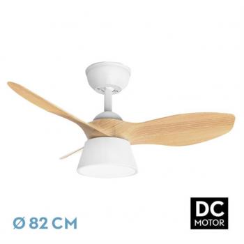 Ventilador de Techo DC Cubico Fabrilamp 36W 2680lm Blanco/Haya 3 Aspas 82d 3000k, 4500k, 6000k, Control Remoto con Temporizador