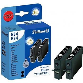 Cartucho de tinta Pelikan E54 Doble Pack - 2 unidades - Negro - Compatible con Epson T0711/T0891