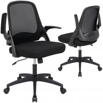 Adjustable Black Mesh Office Chair with Flip-up Armrests and Rolling Base