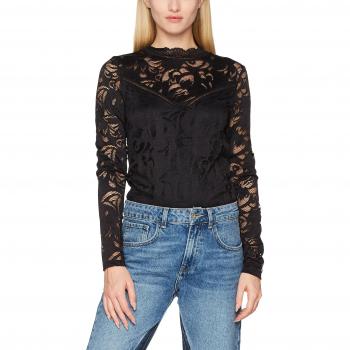 Vila Clothes Vistasia L/s Lace Top-Noos Camisa Manga Larga, Negro