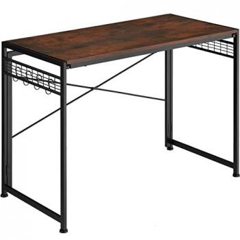 Mesa de Escritorio Plegable Paterson 102x51x77cm - Mueble de Oficina Industrial con Tablero de Aglomerado y Estructura de Acero, Estabilidad Mejorada y Ganchos Almacenamiento