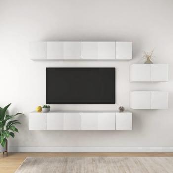 Set de Muebles de Salón 8 Piezas en Madera Ingeniería y Contrachapada Blanco, Mueble TV, Mesa de TV, Mueble Televisor 60 x 30 x 30 cm