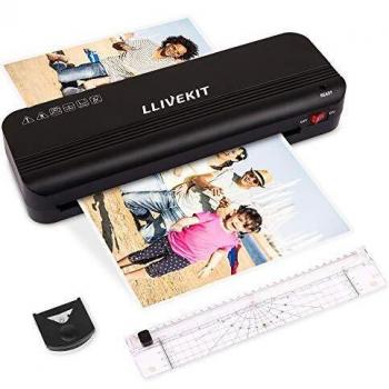 Plastificadora A4 para Oficina,Colegio y Hogar, Llivekit, con Redondear Esquinas, Cortador de Papel，Caliente de 280 mm/min,con Pack de 10 Fundas A4 y 10 Fundas de Plastificado para Foto