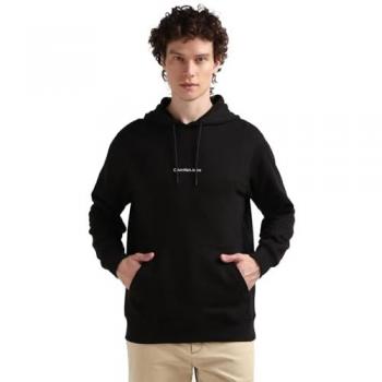 Calvin Klein Men's Black Cotton Hoodie Sweatshirt with Logo Print, Size S