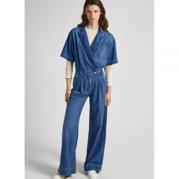 Pepe Jeans Women's Short Sleeve Cross-Front Denim Jumpsuit