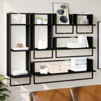 Conjunto de estantes de pared con varillas 6 piezas de madera multicapa negra
