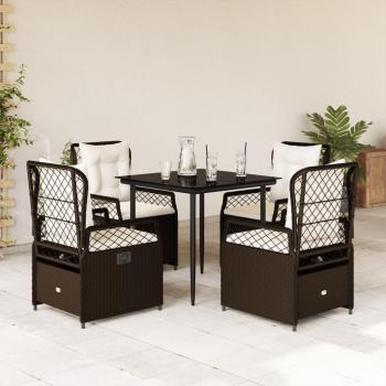 Set comedor de jardín 5 piezas con cojines de ratán sintético marrón