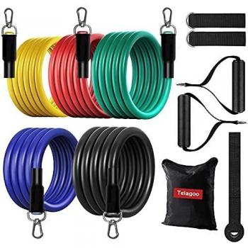 Telagoo Bandas Elasticas Musculacion Fitness, Set de Bandas de Resistencia con 5 Tubos de Látex, Gomas Elasticas Fitness para Yoga, Pilates, Estiramientos, Gimnasio en Casa, Glúteos Ejercicios