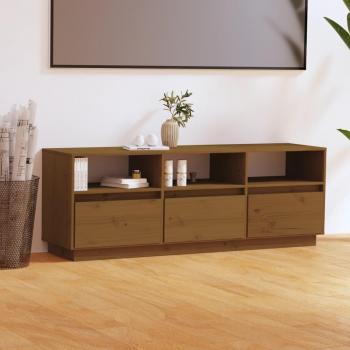 Mueble de TV de madera maciza de pino marrón miel 140x37x50 cm