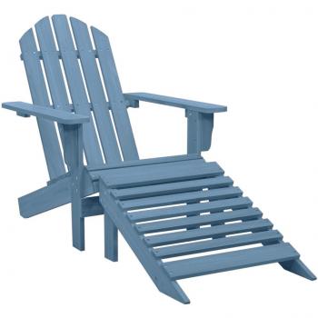 Silla Adirondack de jardín con otomana de madera azul sólido