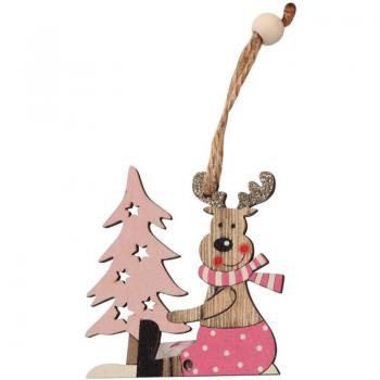 Reno con Árbol de Madera Colgante de 7 cms