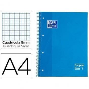 Bloc espiral oxford tapa extradura microperforado din a4 80 hojas cuadros 5 mm color turquesa.