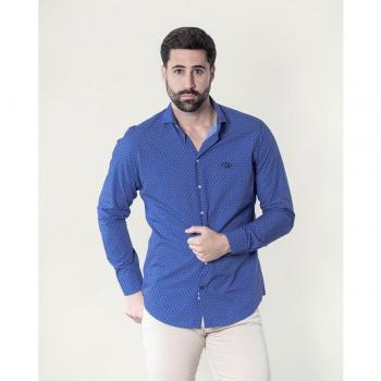Camisa Spagnolo estampado cuello cutaway corte smart marino para hombre