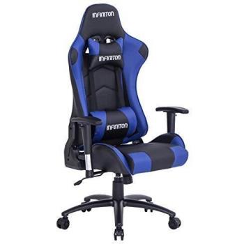 Silla de Juego Ergonómica Infiniton G-SEAT en Azul con Reposacabezas y Cojín Lumbar, Hecha de Cuero Sintético, Dimensiones 135x55x67 cm