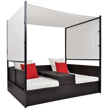 Brown Poly Rattan Garden Bed with Canopy 74.8x51.2