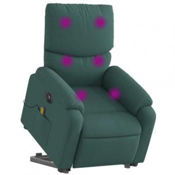 Sillón masaje eléctrico reclinable elevable tela verde oscuro con respaldo, reposabrazos y asiento ajustable