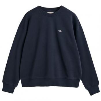 Sudadera Gant SHIELD C-NECK para mujer, color azul marino, talla S, con bordado gráfico en el pecho