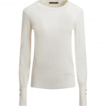 Guess Women's Elinor Round Neck Long Sleeve Sweater, White, Size XL
