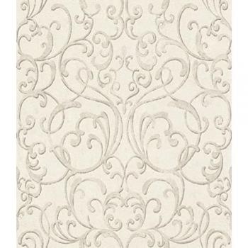 Papel pintado no tejido Rasch Tapetenwechsel II, Barroco, con ornamentos en blanco y gris, 0.53 x 10.05 m