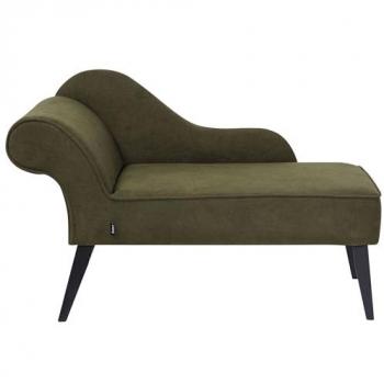 Chaise Lounge Vintage Verde Oliva Tapicería de Poliéster Patas Negras Izquierda Biarritz