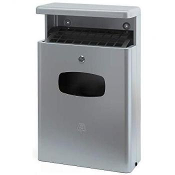 Recipiente de Basura de Pared con Cenicero - Volumen 16L, Dimensiones 400x650x190 mm, Color Gris