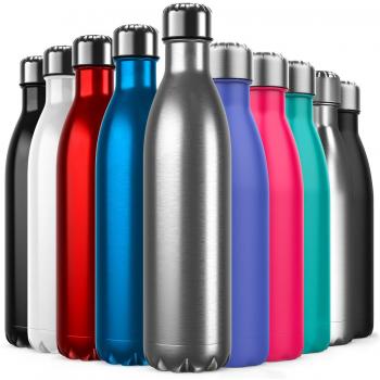 Invool de Botella de Agua de Acero Inoxidable,diseño de Pared Doble,Boca estándar,para Correr, Gimnasio, Yoga, Ciclismo,750ML,Acero Inoxidable