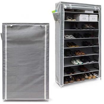Zapatero Vertical Relaxdays, 2 unidades, 161x88x30 cm, capacidad para 45 pares de zapatos, 10 estantes, cubierta con cremallera, color gris