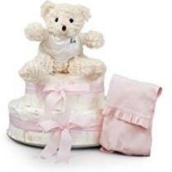 BebeDeParis | Tarta de 60 Pañales Chic | Incluye Funda de Pañales y Osito de Peluche | Talla 2 | 3-6 Meses