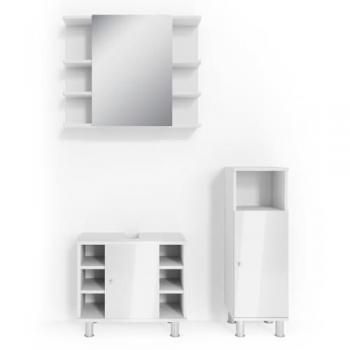 Conjunto de muebles de baño Fynn, Blanco alto brillo, 3 piezas con mueble alto