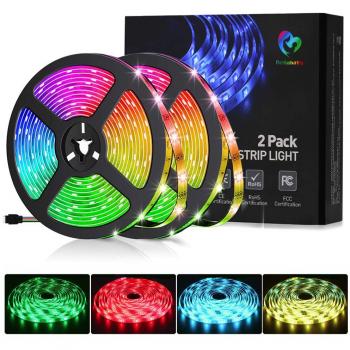 Tira LED 10M(5Mx2) RGB 5050, Bellababy Tiras LED Vistoso con Control Remoto de 44 Teclas y Fuente de Alimentación, 12V 5A, 300 LED, Luces LED Decorativas para Navidad, Halloween, fiestas y Bodas