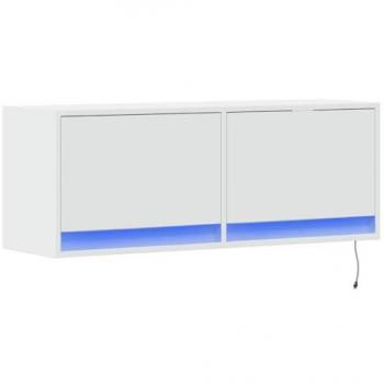 Mueble TV Multimedia Blanco con Estantería y Luces LED 100 x 31 x 35 cm para Comedor, Salón y Dormitorio
