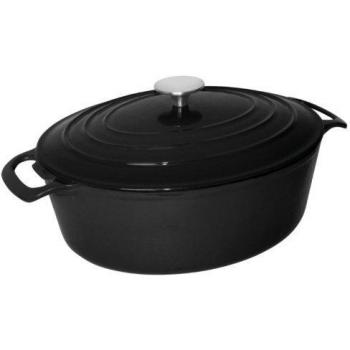 Cacerola Ovalada de Hierro Fundido Negra Vogue 5L con Tapa, Compatible Inducción