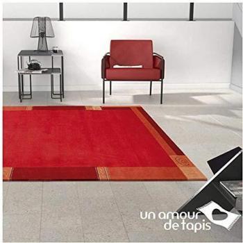 Alfombra de entrada rectangular hecha a mano 70x140 de lana roja con diseño simple Limana