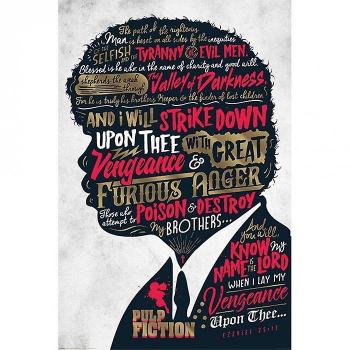 Póster Pulp Fiction Ezequiel 25:15 Negro/Oro/Rojo 91cm x 61cm