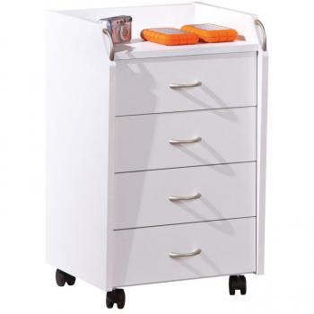 Cómoda Blanca de Madera con 4 Cajones y Ruedas 40x36x65 cm