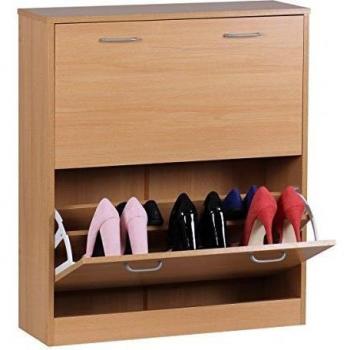 WOHNLING wl1.173 Armario con 2 Solapas Zapatero de Madera de Haya 75 x 24 x 87 cm, Color marrón