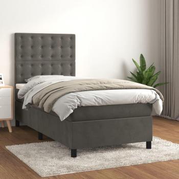 Cama box spring suave con colchón terciopelo gris oscuro 90x190 cm