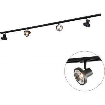 Sistema de riel moderno con 4 focos negros de 1 fase, 200 cm - Iconic Jeany