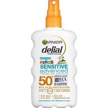 Garnier Delial Niños Sensitive Advanced - Spray Protector Solar para Pieles Claras, Sensibles e Intolerantes al Sol, IP50+ - 200 ml